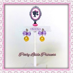 Kawaii Ribbon & Pearl Dangles Purple/Yellow